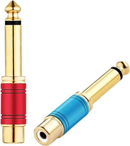 Tisino Female RCA to 1/4 Inch TS Mono Adapter, Multicolor, 2 Pack | Gold Plated Pure Copper RCA to Quarter Inch Jack Connector for Mixer/Amp, TS Mono Male to RCA Female Audio Adapter