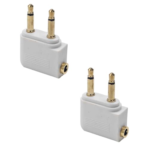 4Pcs Dual 3.5mm Male to 3.5mm Female Airplane Headphone Adapter, Flight Audio Connector for Wired Headphones and Bluetooth Transmitters(White) - color: White