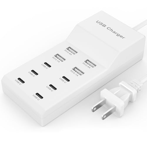 USB Charging Station for Multiple Devices USB Wall Charger Power Hub Strip Smart Plug Charging Dock Desktop Charge Block 6 USB C 4 USB A Ports Compatible with iPhone 15/iPad/iPod/Galaxy S Smart Phones