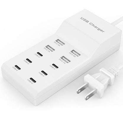 USB Charging Station for Multiple Devices USB Wall Charger Power Hub Strip Smart Plug Charging Dock Desktop Charge Block 6 USB C 4 USB A Ports Compatible with iPhone 15/iPad/iPod/Galaxy S Smart Phones