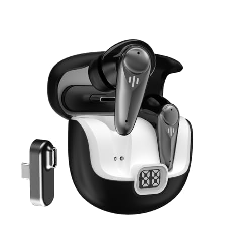 Wireless Gaming Earbuds for PC with Mic 2.4GHz Dongle Low Latency ANC Noise Cancelling Earbuds in Ear Gaming Headphones Earphone Ear Buds Compatible with Meta Quest 2, Steam Deck, PS4, PS5, PC, Switch - color: Black
