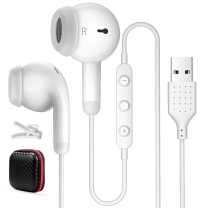 USB Earbuds for PC,Headphones with Microphone for Computer,White - color: White
