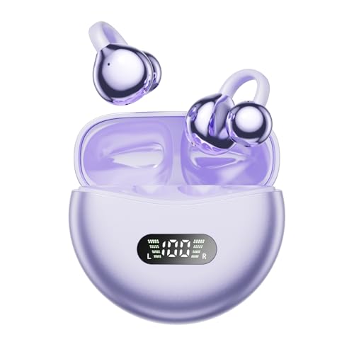 Clip On Earbuds Open Ear Ear Buds Wireless Bluetooth 5.4 Headphones,48H Playtime,IPX6 Waterproof,Touch Control,Comfortable for Workouts and Daily Use (Purple) - color: Purple