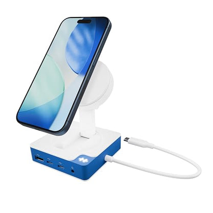 HyperDrive Flex MagCharge USB-C Hub — Qi Wireless Charger w/ 7 Ports — HDMI 4K60Hz, USB-C 100W PD, 2X 5Gbps, USB-A, SD, Audio Jack — Magnetic Phone Charger for iPhone, Hub for Mac, PC (Blue)