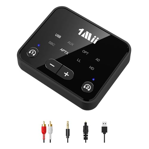 1Mii Bluetooth 5.3 Transmitter for TV to 2 Wireless Headphones/Speakers | aptX Adaptive/HD, Optical/AUX/RCA Audio Inputs with Volume Control, 100FT Long Range Bluetooth Adapter for Television