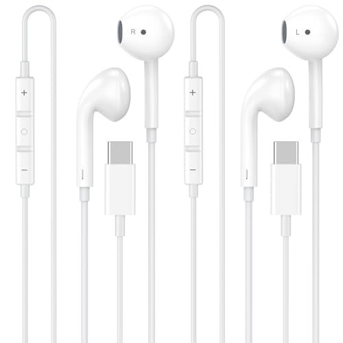 [Apple MFi Certified USB C Headphones for iPhone 17 16 15 Pro Max | 2 Pack Wired Earbuds/Earphones USB C with Built-in Remote to Control Music, Phone Calls, and Volume, Plug and Play - size: C