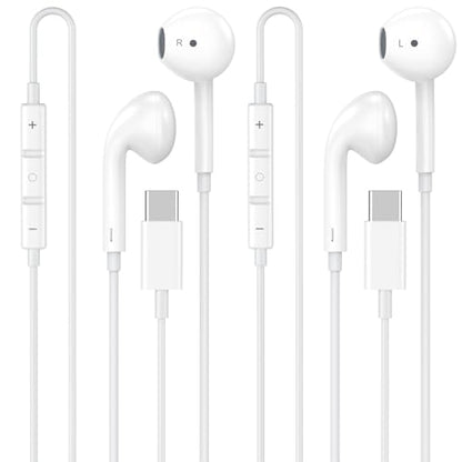 [Apple MFi Certified USB C Headphones for iPhone 17 16 15 Pro Max | 2 Pack Wired Earbuds/Earphones USB C with Built-in Remote to Control Music, Phone Calls, and Volume, Plug and Play - size: C