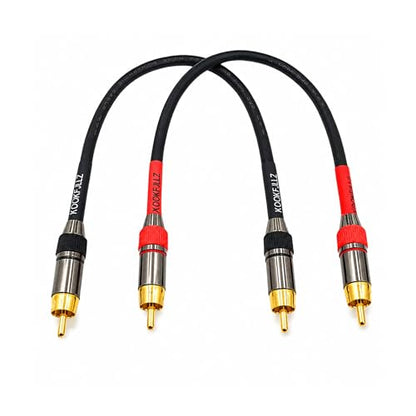 RCA Cable 1ft 2-Pack, Male to Male Gold Plated Subwoofer Cable, Low Noise Shielded OFC Audio Cable for Amplifier, Home Theater, HDTV, Speaker