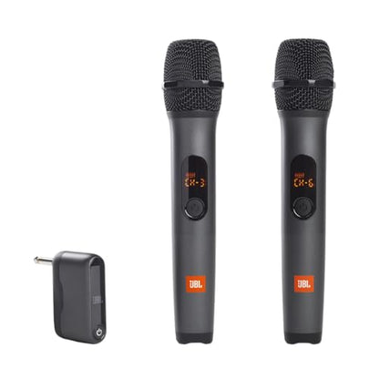 JBL PARTYBOX Stage 320 Portable Party Speaker Bundle with 2 Wireless Microphones (Black)