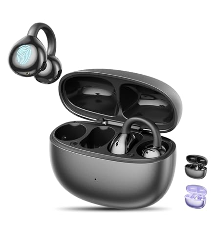 Clip on Earbuds,Open Ear Earbuds Wireless Bluetooth 5.4, Lightweight Open Ear Headphones with Mic 59H Battery,Waterproof, for Sports, Running, Small Ears & Glasses Wearers,Workouts - color: Black