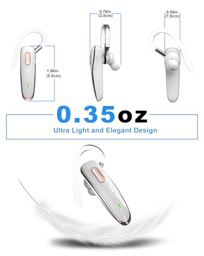 Bluetooth Headset V5.1, Wireless Hands-Free Earpiece with Noise Cancellation, Built-in Microphone for iPhone Android Business Calls - White - color: White, style: Single Bluetooth headset
