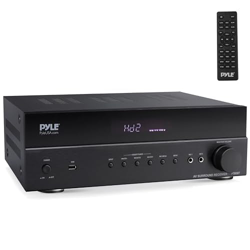 Pyle 5.2 채널 하이파이 홈 시어터 수신기 - 1000W MAX 무선 BT 서라운드 사운드 스테레오 앰프 시스템, 4k 울트라 HD 지원, MP3/USB/DAC, 몰입형 홈 오디오 경험에 이상적