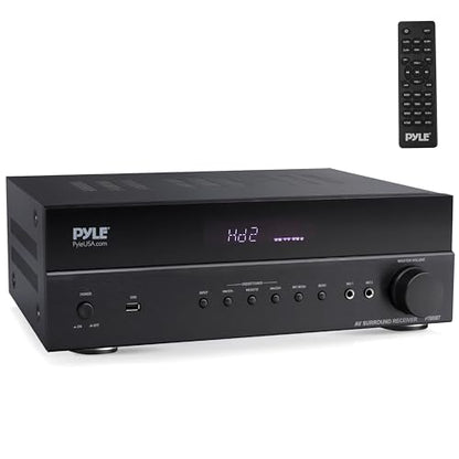 Pyle 5.2 채널 하이파이 홈 시어터 수신기 - 1000W MAX 무선 BT 서라운드 사운드 스테레오 앰프 시스템, 4k 울트라 HD 지원, MP3/USB/DAC, 몰입형 홈 오디오 경험에 이상적