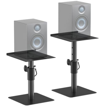 Studio Monitor Stands Pair, Height Adjustable Desktop Speaker Stands for Yamaha, PreSonus, JBL & KRK Monitors, Heavy Duty Steel Construction with Locking System, Anti-Wobble Design & Cable Management
