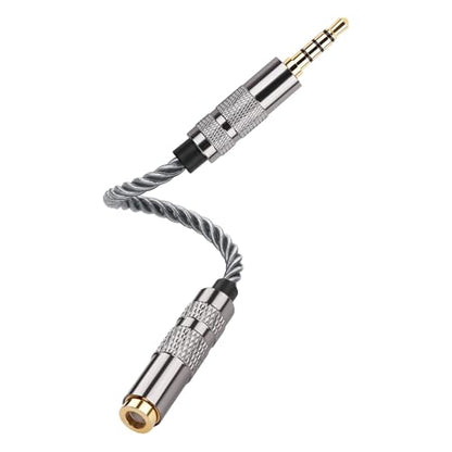 SinLoon 4.4mm Female to 3.5mm TRRS Male Audio Adapter Cable, Gold Plated OFC Braided Converter, Support Microphone for HiFi DAP & Calls (Cool Grey)