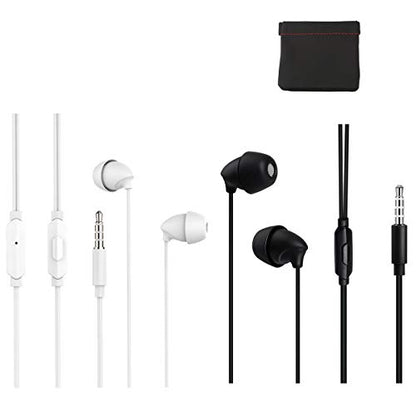 2Packs Sleep Headphones Wired 3.5mm Soft Silicone Earbuds, Black & White