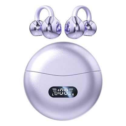 Open Ear Clip Headphones Wireless Earbuds Bluetooth 5.4 Sports Earphones Wireless Charging Case & LED Power Display Waterproof Fitness Headphones for Running (Purple) - color: Purple