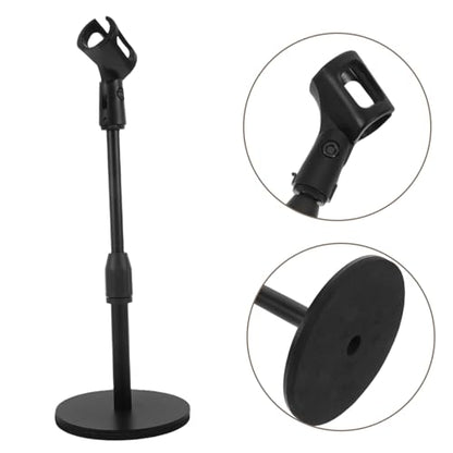 Abaodam Adjustable Desk Mic Holder with Metal round Base, Height Adjustable Microphone Stand for Podcast Recording and Home Use, Space-saving Design, Stable Desktop Mic Stand for Dynamic