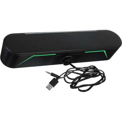 Wired Sound Bar Speaker for Computer and Tablet with LED Lighting and Stable Transmission, Black Plastic Soundbar System for Home Audio