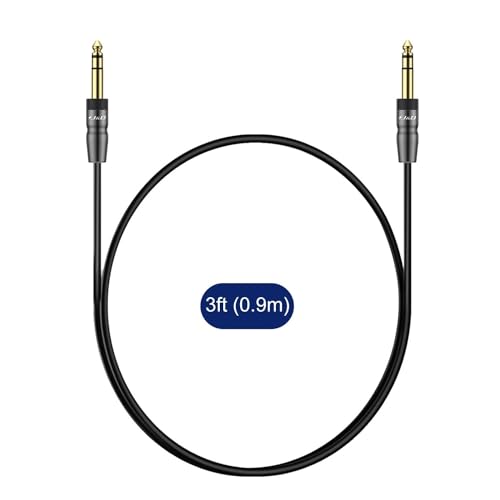 J&D 1/4 inch TRS Instrument Cable, Gold Plated Copper Shell 6.35mm TRS Male to 6.35mm Male Stereo Cable (3 Feet) - size: 3 Feet