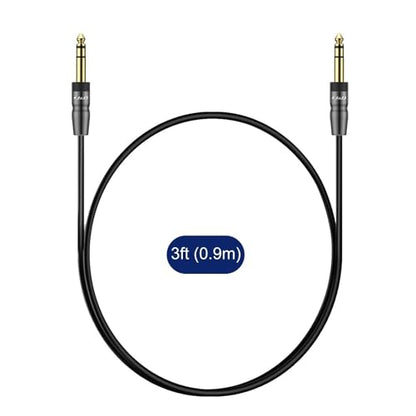 J&D 1/4 inch TRS Instrument Cable, Gold Plated Copper Shell 6.35mm TRS Male to 6.35mm Male Stereo Cable (3 Feet) - size: 3 Feet