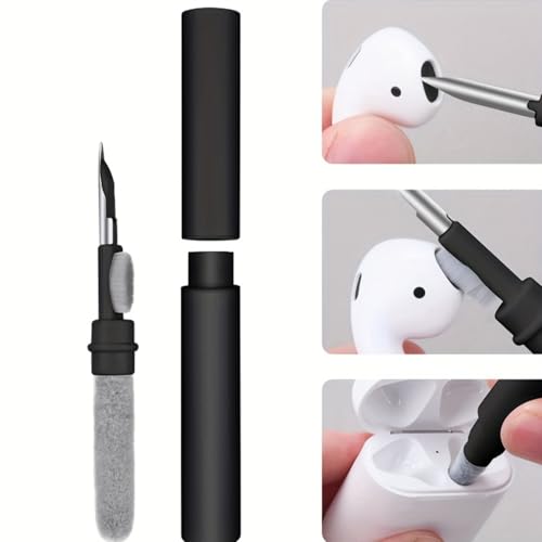 1PC 3 in 1 Multi-Function Cleaning Pen for Airpods with Soft Brush Flocking Sponge for Bluetooth Headset, Charging Box, Mobile Phone, Earbud Earphones Case Cleaning Tools, White - color: White