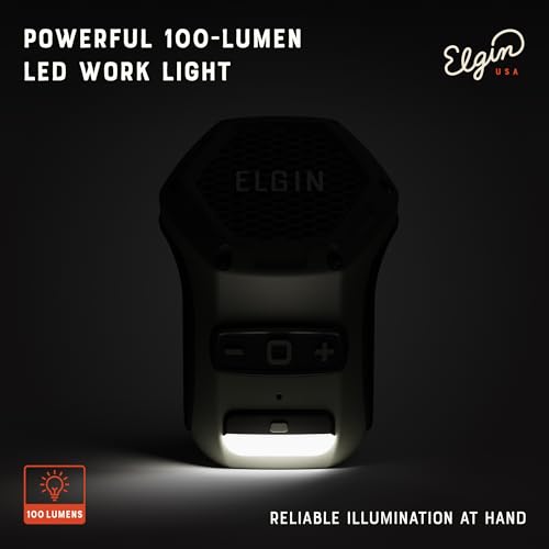 Elgin Thumper Mini Wearable Bluetooth Speaker, 35-Hour Battery Life, 50 ft Wireless Range, Water-Resistant, Magnetic Mount & Clip-On Design with LED Work Light for Jobsite, Outdoor & Everyday Use | 50 ft Wireless Range, 35-Hour Battery Life, Magnetic Moun
