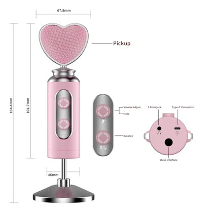 HB128 USB Gaming Condenser Mic Pink Heart Design Plug & Play | One-Click Mute Gain Control, for PC/Console/Phone, Twitch/YouTube/TikTok, Streamers Gamers and Video Creators - color: HB128 desktop