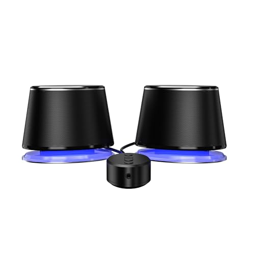 Amazon Basics Bluetooth Computer Speakers with USB 3.0, LED Blue Lighting, Volume Control, USB Powered, Set of 2