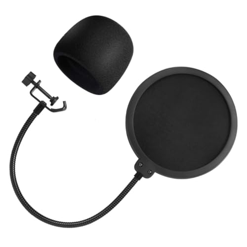 BESPORTBLE 1 Set Microphone Blowout Screen Double Layer Microphone Windscreen Foam Pop Filter Microphone Cover Sponge Mic Filter Microphone Wind Screen Shield Microphone Filter Black