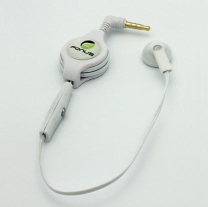 White Retractable 3.5mm Mono Handsfree Headset Earphone Single Earbud with Microphone for Barnes & Noble Nook Classic (1st Edition), NOOK Color, NOOK HD, NOOK HD+, NOOK Tablet, Barnes & Noble Simple Touch, Dell Venue 8 / Venue 8 Pro