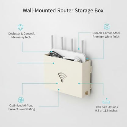 Wall-Mounted Audio-Visual Component Shelf, Carbon Steel Media Storage Rack in White, Fits 9.8 or 11.8 Inch Devices - size: 9.84 x 2.36 x 6.69 in