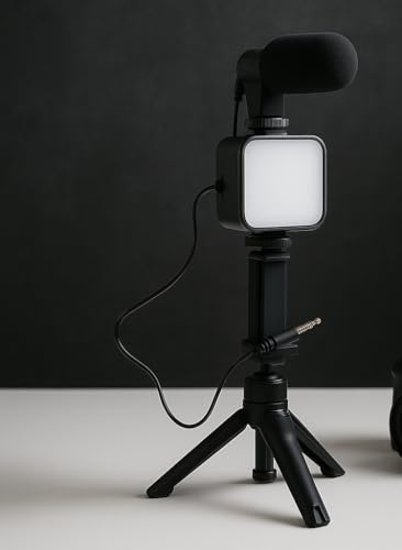 Professional Streaming Setup with LED Light, Microphone, Tripod Stand, Handheld, Universal Mount for Smartphone