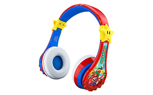 Super Mario Wireless Bluetooth Portable Kids Headphones with Microphone, Volume Reduced to Protect Hearing Rechargeable Battery, Adjustable Kids Headband for School Home or Travel - color: Super Mario
