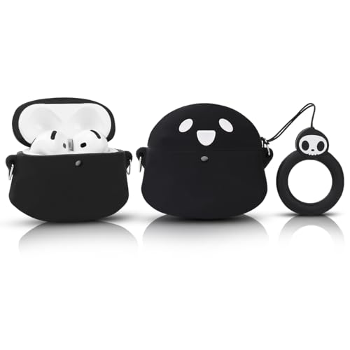(2Pack+Cleaner Pen) XMBYGY Case for Apple AirPods 4th Generation Earbuds with Cleaning Pen Kit, Silicone Cute Charging Case Shockproof Protective Cover and Carabiner for AirPods 4 (GTBK+WT) - color: GTBK+WT