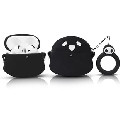 (2Pack+Cleaner Pen) XMBYGY Case for Apple AirPods 4th Generation Earbuds with Cleaning Pen Kit, Silicone Cute Charging Case Shockproof Protective Cover and Carabiner for AirPods 4 (GTBK+WT) - color: GTBK+WT