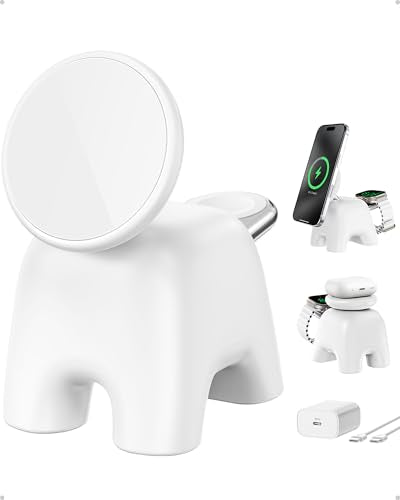 Magnetic Wireless Charging Station, Charger Stand for iPhone Apple Watch | 2026 2 in 1 Foldable Charger Stand 15W for iPhone 17 16 15 14 13 12 Pro Max, 5W for Apple Watch&Airpods, 30W Adapter included - color: White