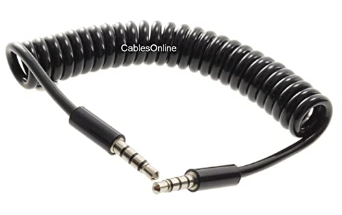 CablesOnline 3ft Slim Connector 3.5mm (1/8") Stereo TRRS 4-Pole Male/Male Coiled Aux Audio Cable, AV-1403D