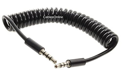 CablesOnline 3ft Slim Connector 3.5mm (1/8") Stereo TRRS 4-Pole Male/Male Coiled Aux Audio Cable, AV-1403D