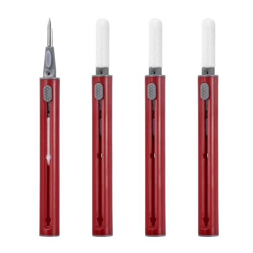 4PCS Earphone Cleaner Kit - Ultra Portable Multi-Function Cleaner Kit Soft Brush for Bluetooth Earphones Case Cleaning Tools, Burgundy - color: Burgundy