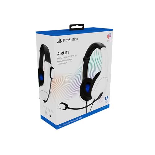 PDP AIRLITE Wired Stereo Gaming Headset, Officially Licensed by Sony PlayStation 5, PS5/PS4/PS3/PC, Lightweight Durable Headphones, 3.5mm audio jack, Noise-canceling Flip-to-Mute Mic, Frost White - color: Frost White, style: Wired