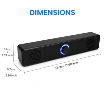 Computer Speakers USB Powered Wired Stereo with Illuminated Volume Knob and 3.5mm Aux Plug for PC Desktop Laptop Office with Clear Audio Easy Setup and Portable Design - color: Black