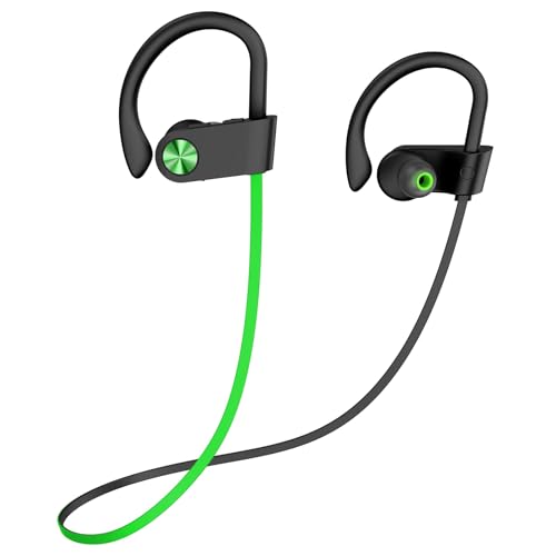 Bluetooth 5.3 Headphones, Wireless Sports In-Ear Earbuds IPX7 Waterproof | 16 Hours Playtime, Sweatproof Stereo Earphones with MIC, Noise Cancelling Headsets for Gym Running Workout, Clear Sound - color: Green