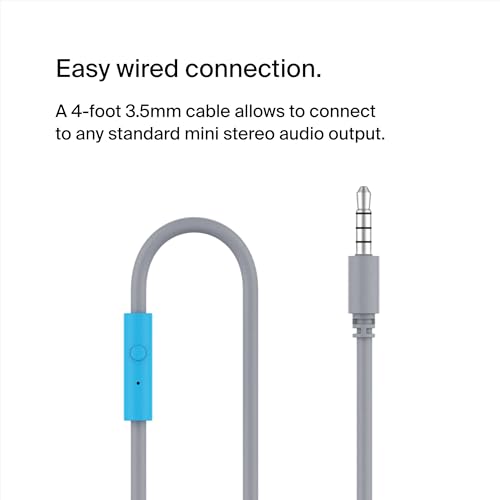 Belkin SoundForm Mini Wired Kids Headphones, On Ear, 3.5mm | Toddler headphones, built-in mic, 85dB safe volume limit, durable design, online learning, classroom, travel - color: Blue, style: Wired