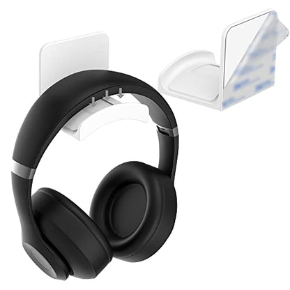 Headphone Stand Headset Holder - Adhesive Gaming Headphone Hanger Hook Desk Mount for Most Headphone & Controller (White) | Space-saving headphone hanger and wall mount alternative, durable ABS with non-slip pad, supports up to 1 kg - color: White