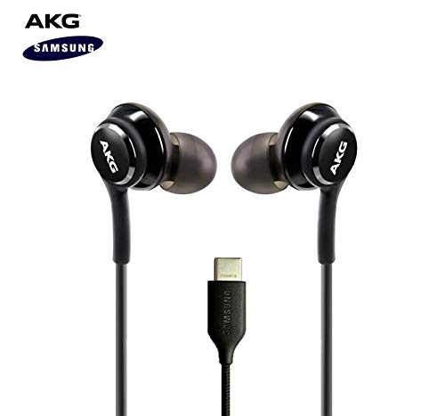 ElloGear Type C Headphone Earbuds for Samsung Galaxy A53, S21, S22, S22 Ultra, S20 FE - Designed by AKG - Braided Cable with Microphone and Volume Remote USB-C Connector - Black
