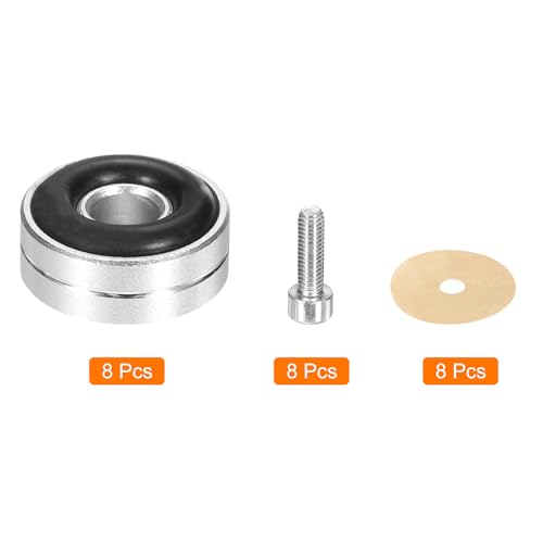 MECCANIXITY 8 Pcs Subwoofer Isolation Pad, 20x8mm Speaker Isolation Pad Feet Speaker Spikes Turntable Audio Studio Monitor Isolation Pad for Audio Equipment Single Line, M3 Screws Silver