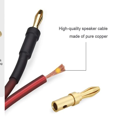 LONPOO Oxygen Free Pure Copper 14 Gauge Speaker Wire | Speaker Cables with 245 Strands Gold Plated Banana Plugs,6.6 Feet 2 Pack for Stereo and Home Theater (2M/6.6Ft)