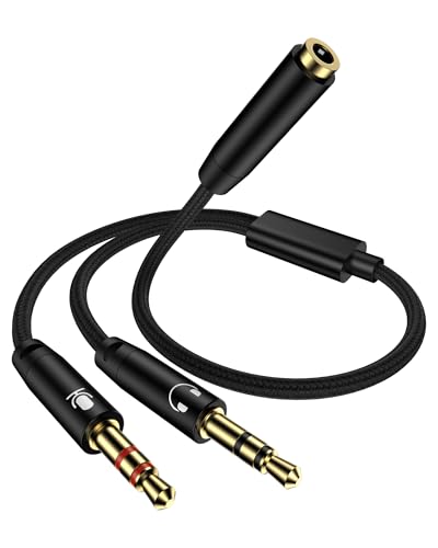 Headphone Mic Splitter for PC, 3.5mm TRRS Female to Dual Male TRS Adapter - color: Black