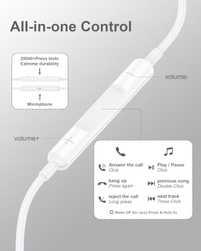 3.5mm Aux Jack Earbuds, Wired Over Ear Buds with Microphone, in-Ear Headphones for Apple iPhone ipad EarPods for Computer Laptop Gaming Devices, Stereo Bass Earphones for MP3 PC Air Pods Samsung - color: White